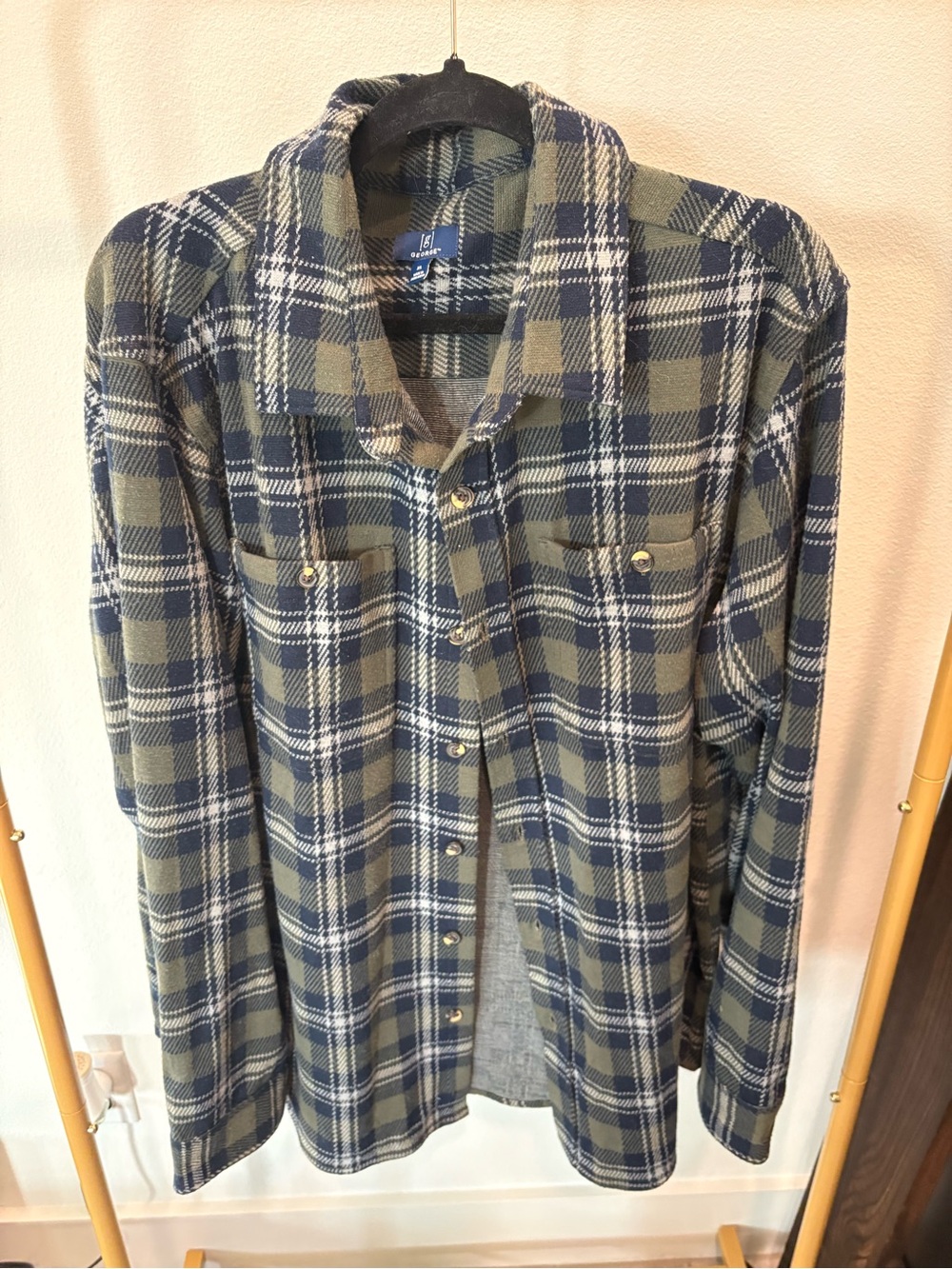 George Men's Plaid Button-Down Shirt in Navy and Olive